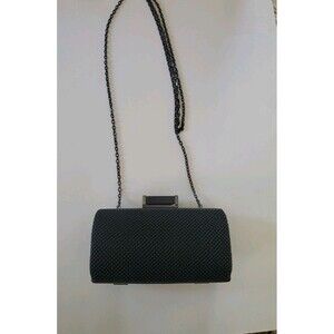 Jessica McClintock Silver Evening Bag Clutch Chain Shoulder Snap Closure Formal